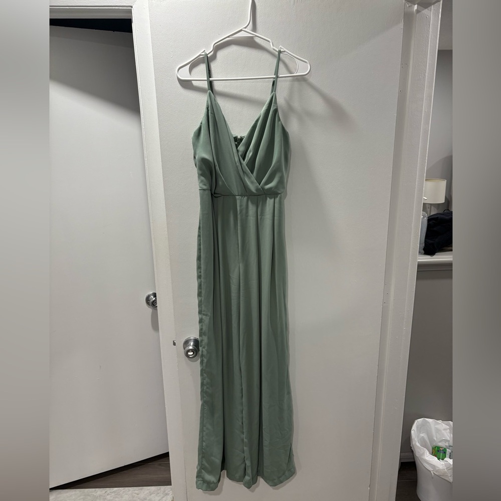 Lulus Call for Me Sage Green Faux Wrap Jumpsuit Surplice